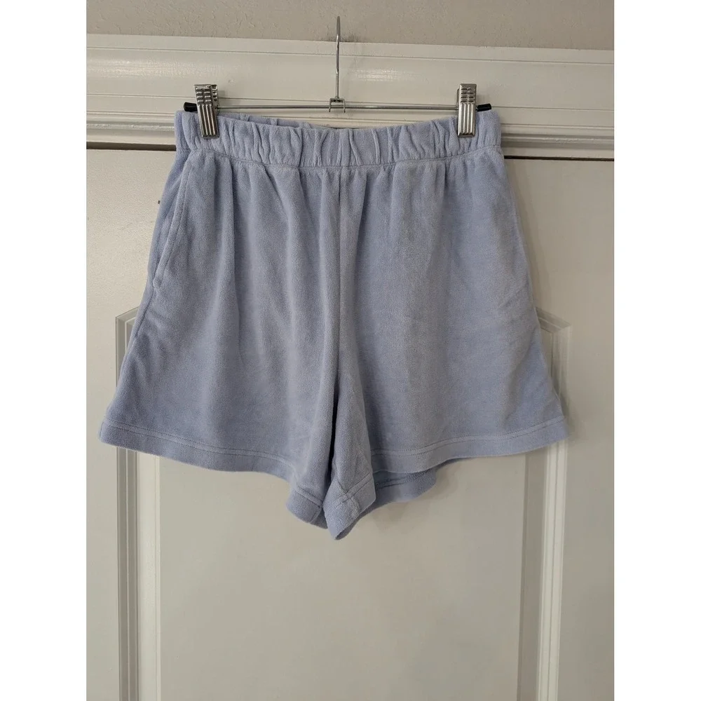 Aerie Light Blue Terry Cloth Shorts Relaxed Fit Elastic Waist Small lounge wear